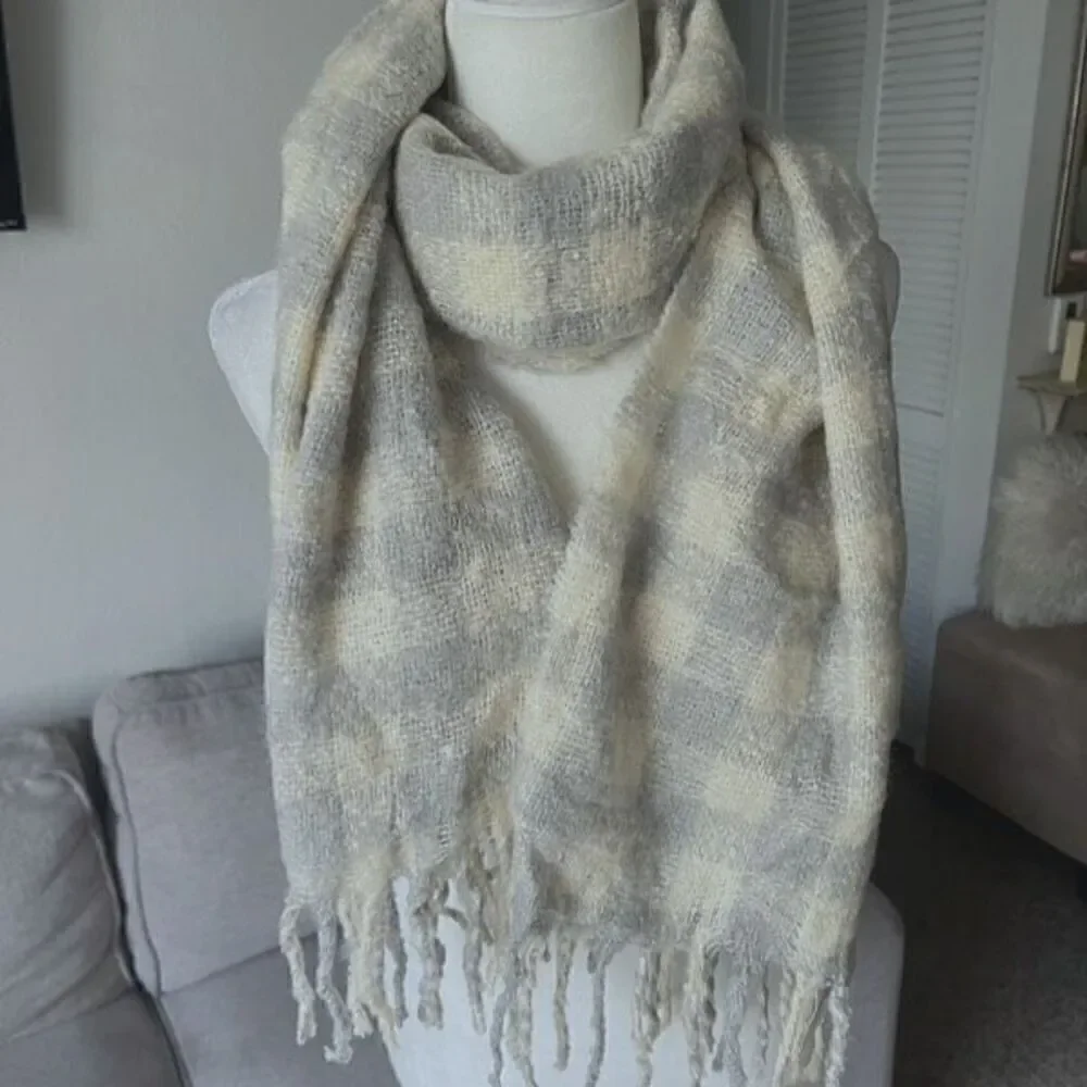 Loft wool blend neutral plaid print